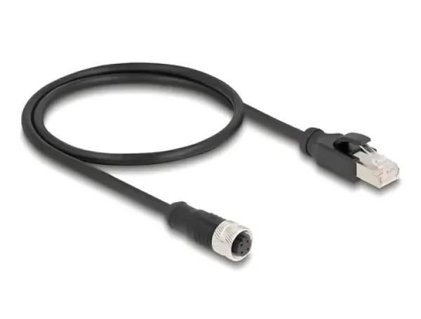DeLock M12 4pin D-kód (F) - RJ45 (M) / Průmyslový síťový kabel / 50 cm / -25 až 80 °C (60072)