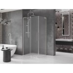 MEXEN/S - Velar L sprchový kout, posuvné dveře 90 x 80, dekor, nikl kartáčovaný 871-090-080-33-97