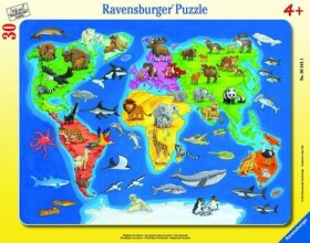 Ravensburger - Puzzle - Mapa světa se zvířaty