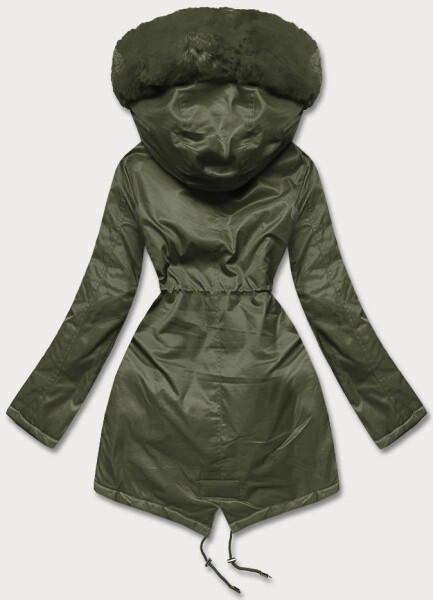 Dámská bunda parka v army barvě s kožešinou (5m762-136) odstíny zelené S (36)