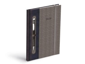 Týdenní diář 2026 MFP T805 A5, s gumičkou a prostorem na propisku - PU dark blue/gray