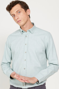 AC&Co Altınyıldız Classics Men's Light Green Slim Fit Slim Fit Buttoned Collar Flannel Lumberjack Winter Shirt