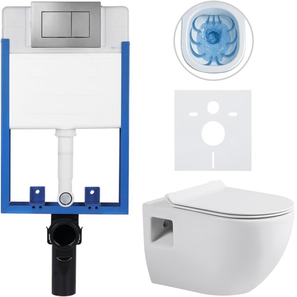 CERANO Kompletní podomítkový WC set Profi/Dure - bílá lesklá - WC tlačítko Classic, tmavě šedá - k zazdění - 51x35 cm
