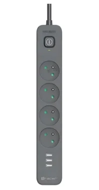 Tracer Power Line+ grafitová / Přepěťová ochrana / 4 zásuvky / USB-A / 1,5 m (TRALIS47027)