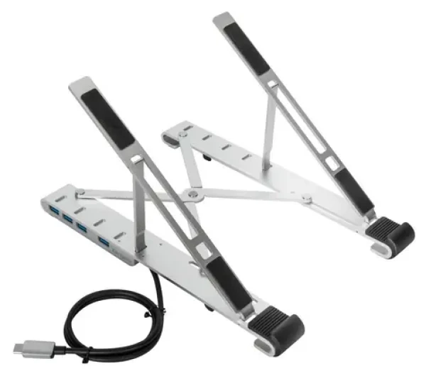 Targus Přenosný stojan na notebook s USB hubem stříbrná / Stojan na notebook / USB-C / 4x USB-A / hliník (AWU100205GL)