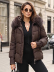 Dámská prošívaná bunda s kožešinovou kapucí, švestková, FashionStreet TY5891 S