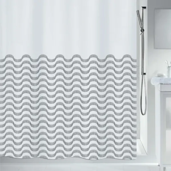 SPIRELLA Sprchový závěs TRENTO bílý / motiv vlny / 180 x 200 cm / polyester