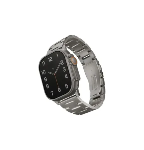 UNIQ Osta článkový ocelový řemínek pro Apple Watch 49/45/44/42 mm, Titanium (Silver) (8886463684641)