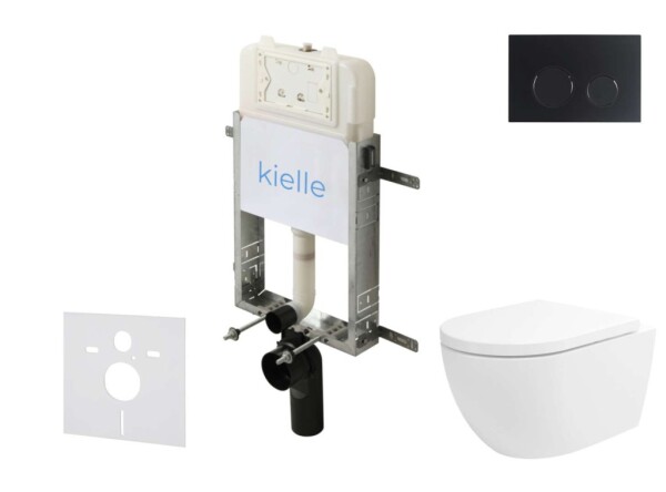 Kielle - Genesis New Set předstěnové instalace, klozetu Oudee, Vortex Rimless+, sedátka softclose a tlačítka Gemini New II, matná černá 30528SZ24