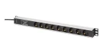 Digitus DN-95438 PDU 19" 9 zásuvek černá/hliník / Napájecí lišta / 1U / 3600W / 2m kabel (DN-95438)