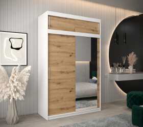 Šatní skříň Abi T2 s nástavcem Barva korpusu: Bílá, Rozměry: 150 cm, Dveře: Dub artisan