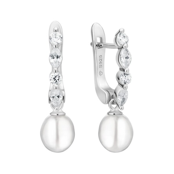 Stříbrné náušnice s bílou perlou Laura - stříbro 925/1000, Stříbrná Bílá