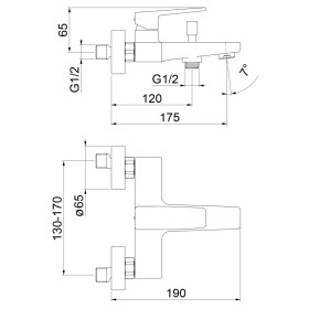 SAPHO - TURSI nástěnná vanová baterie, černá mat TI010B