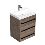 Koupelnová skříňka s černou úchytkou a umyvadlem SAT Cube Way 60x71x46 cm dub Wellington mat CUBE46C603DWVER CUBE46C603DWVER