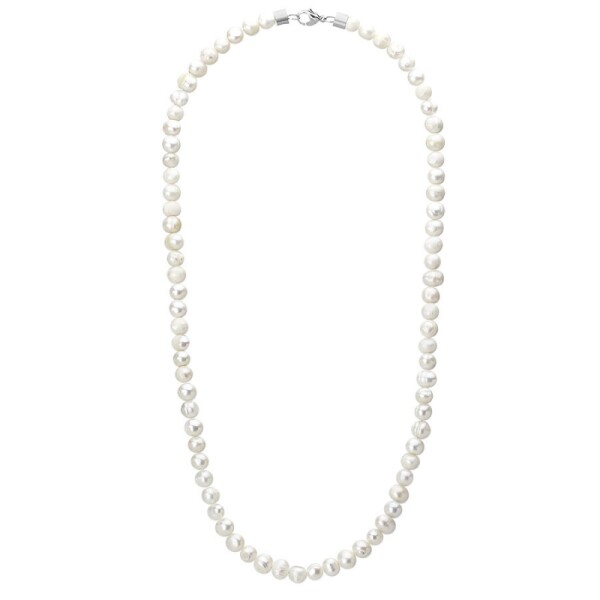 Pánský perlový náhrdelník Egizio - chirurgická ocel, Stříbrná 55 cm Bílá