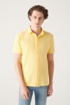 Avva Men's Yellow Jacquard Knitted Short Sleeve Shirt