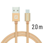 Swissten 71521304 USB 2.0 typ A na C, USB 2.0, zástrčka A - zástrčka C, opletený, 2m, zlatý