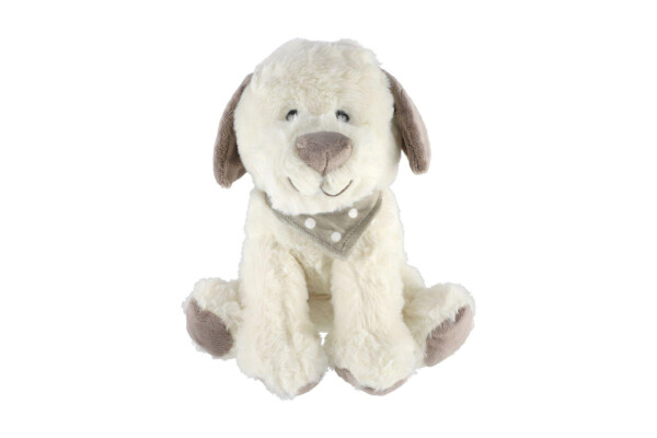 Pes/Pejsek sedící se šátkem plyš 23cm bílý v sáčku 0+