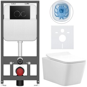 CERANO - Kompletní WC set Basic/Forte - bílá lesklá - WC tlačítko Dualo/Černá - závěsné - předstěnová instalace - 51x36 CER-8050BD86113