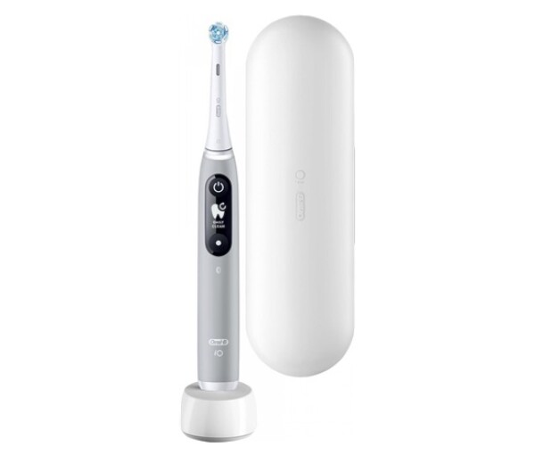 Oral-B iO Series 6 Grey Opal elektrický zubní kartáček, magnetický, 5 režimů, tlakový senzor, AI, pouzdro