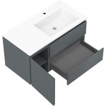 MEXEN/S - Rivel koupelnová skříňka 90 cm s umyvadlem Otis pravá., 2S, 1D, reliéf, grafit/bílá mat 91A23-09047-3-BBFFF66-W18P01