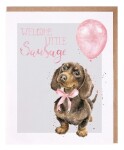 Přání k narození dítěte Wrendale Designs Little Sausage - Jezevčík v růžové