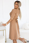 286-8 SANDY Košilové halenkové šaty s páskem - MOCHA MOUSSE S