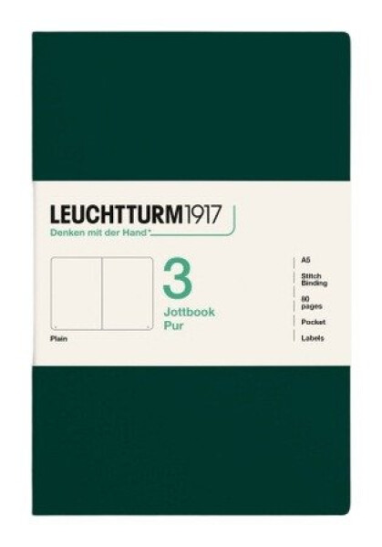 Zápisník Jottbook pur A5, 80l, čistý, Forest Green, 3ks