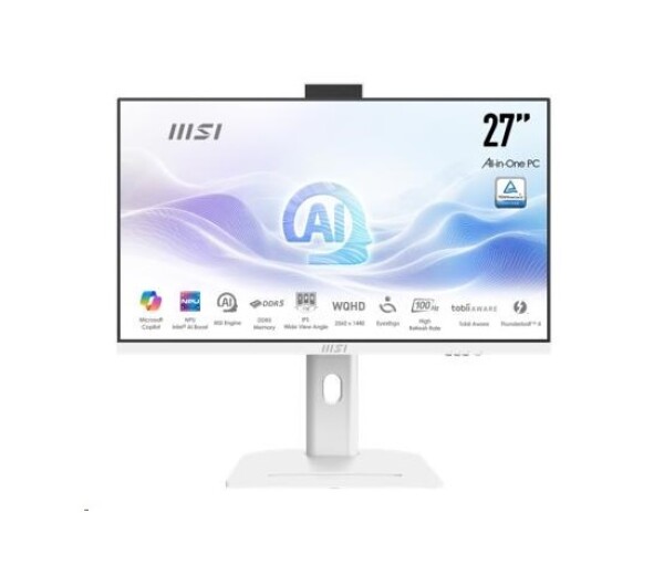 MSI PC AiO Modern AM273QP AI 1UM-429XEU, Ultra 7 155H, 27" WQHD, Anti-Glare, 16GB, 512GB SSD, N/A, No OS, White EDF_2666549