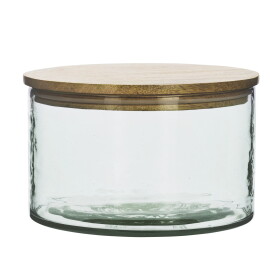 MADAM STOLTZ Skleněná dóza s dřevěným víčkem Bamboo wide, čirá barva, sklo, dřevo