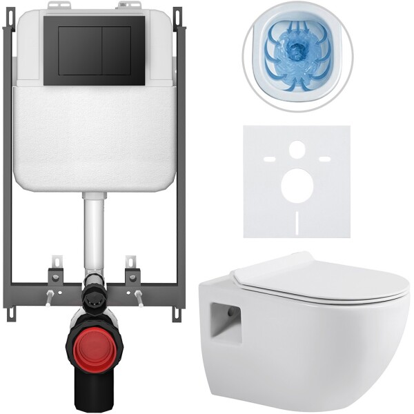 CERANO - Kompletní WC set Basic/Dure - bílá lesklá - WC tlačítko Maxio/Černá - pro zazdění - 51x35 CER-8050BD85902