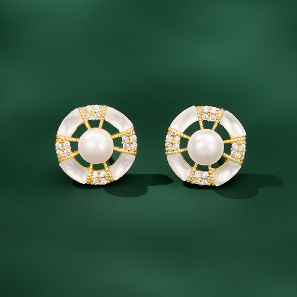 Náušnice s bílou perlou Loretta, Zlatá Bílá