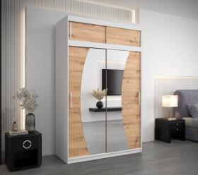 Šatní skříň Abi W0 s nástavcem Barva korpusu: Bílá, Rozměry: 150 cm, Dveře: Dub artisan