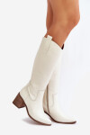 Kožené Holinky Před Kolena Na Podpatku Bílé Zazoo 3675 41