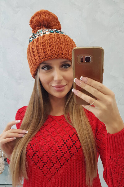 Dámská čepice Ellen s bambulí K325 červená UNI
