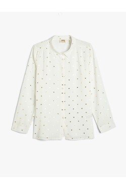 Koton Shirt Long Sleeve Shiny Heart Patterned Viscose Fabric