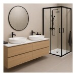Erga Tucson, sprchový kout s posuvnými dveřmi 130(dveře) x 140(dveře) x 190 cm, 6mm čiré sklo, černý profil, ERG-S02-TUCSON-D130D140-CL-BK