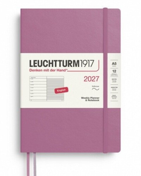Týdenní plánovač Zápisník Dusty Rose, Medium A5 2027, Softcover,English