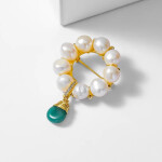 Perlová brož ve tvaru věnce Yvonne - sladkovodní perly, Zlatá Bílá