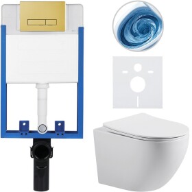 CERANO Kompletní WC set Profi/Cesso - bílá lesklá - WC tlačítko Slim/Zlatá - pro zazdění - 49x36 cm - 629754