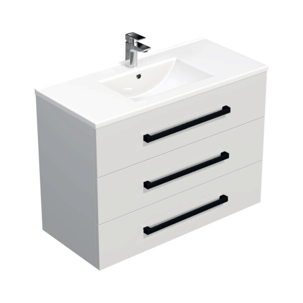 Koupelnová skříňka s černou úchytkou a umyvadlem SAT Cube Way 100x71x46 cm bílá lesk CUBE46C1003BIMOD CUBE46C1003BIMOD