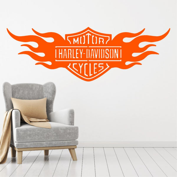 Samolepka Harley Davidson oheň Barva: oranžová, Velikost: 80 x 26 cm