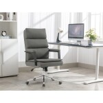 Židle kancelářská, šedá ekokůže, kříž kov chromový, houpací mechanismus, čalouněné područky