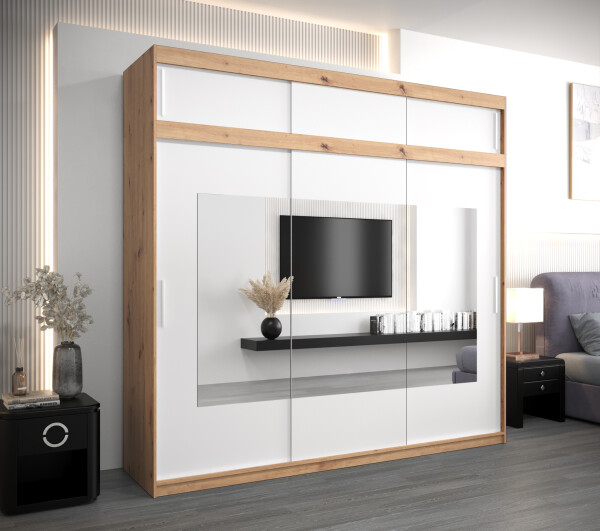 Šatní skříň Abi To s nástavcem Barva korpusu: Dub artisan, Rozměry: 250 cm, Dveře: Bílá