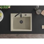 MEXEN/S - Elix granitový dřez 1-miska 600 x 500 mm, béžový, sifon czarn 6525601005-69-B