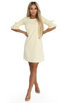 217-12 NEVA Dámské trapézové šaty s vázáním na rukávech - pastelově žluté XL