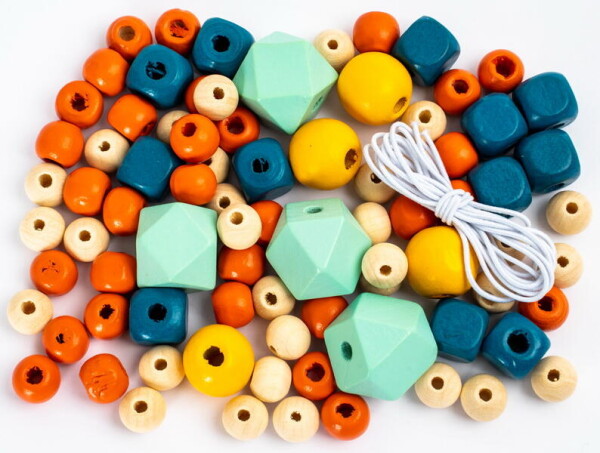 Korálky dřevěné 80ks, šňůrka - Dusty pastel