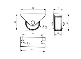 NábytekProNás Kolečko (komplet) 43 x 27 x 17 mm - plast VELIKOST BALENÍ: 1 ks