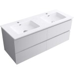 CERANO - Koupelnová skříňka Carole - bílá matná + keramické dvojumyvadlo Novo - bílá lesklá - 121x49,5x46,5 CER-979861