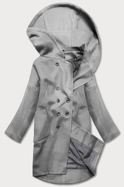 Šedý dámský kabát plus size kapucí model 17099574 šedá ROSSE LINE